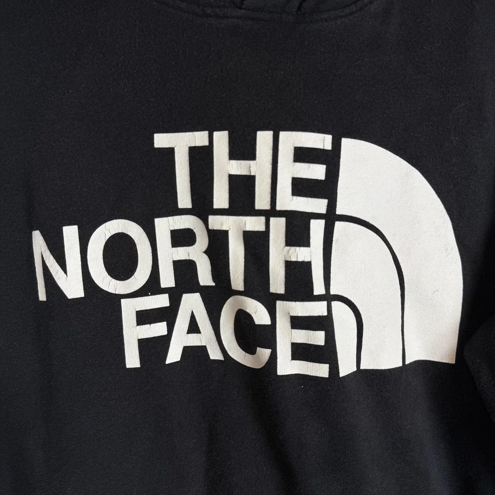 The North Face Hoodie Mens Small Black Pullover Fleece Big Logo‎ Kangaroo